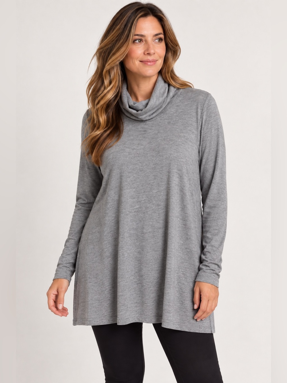 Eileen Fisher NWT Heather Gray Long-Sleeve Turtleneck Tunic Top Size XL